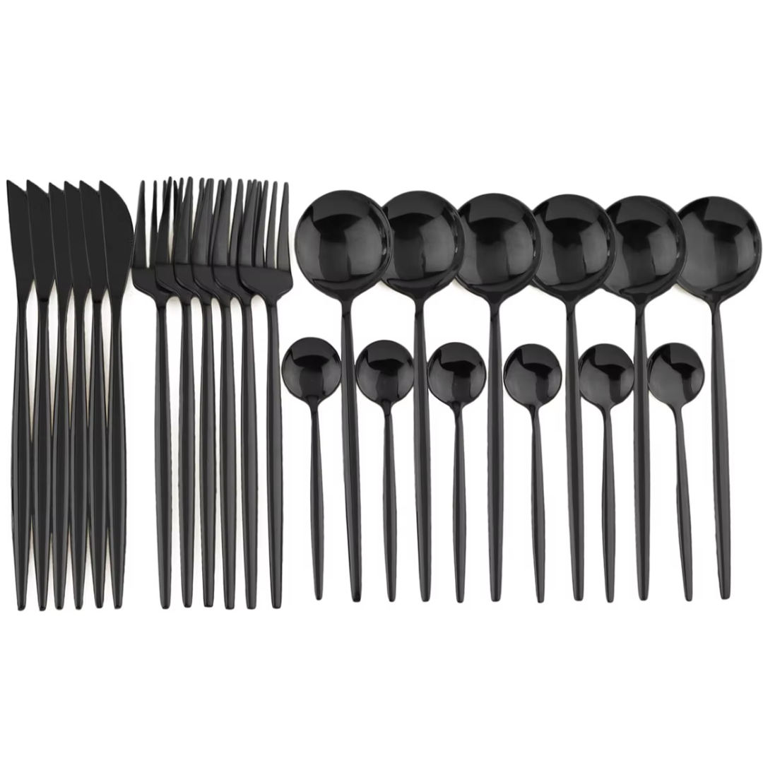 24-piece cutlery set made of black stainless steel – modern and durable