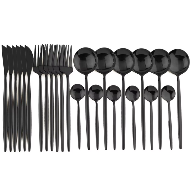 24-piece cutlery set made of black stainless steel – modern and durable
