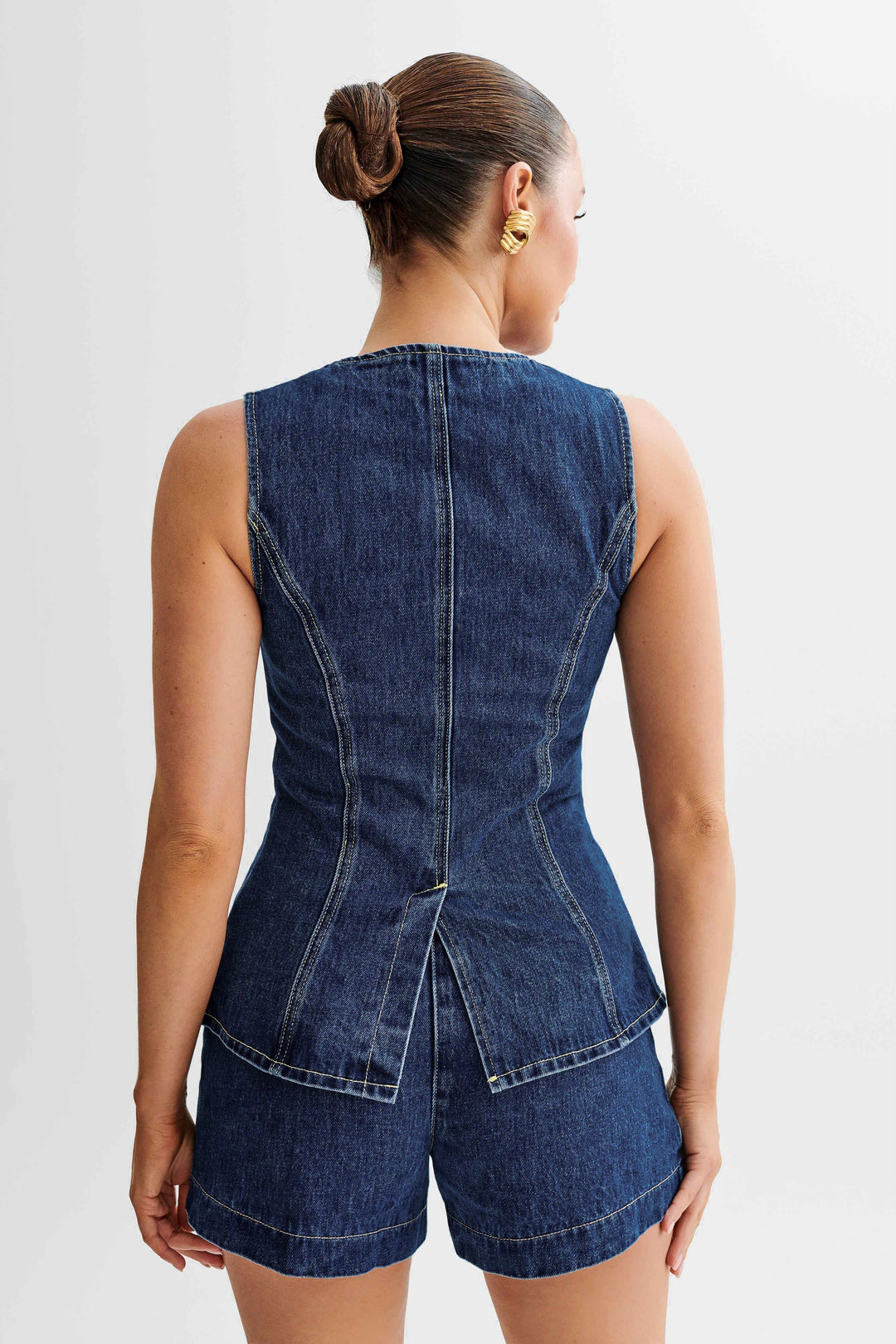 Women's Denim Set with Button Placket and Structured Silhouette