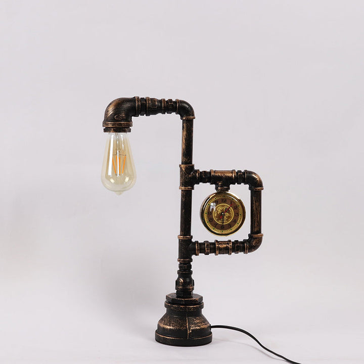 Vintage table lamp with clock – bronze, metal &amp; E27 socket
