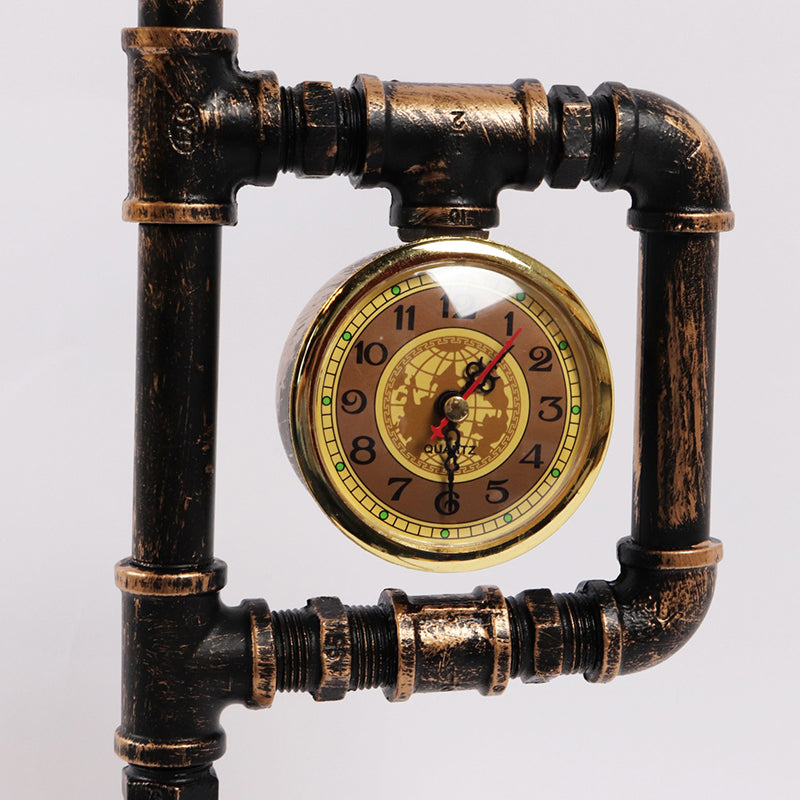 Vintage table lamp with clock – bronze, metal &amp; E27 socket