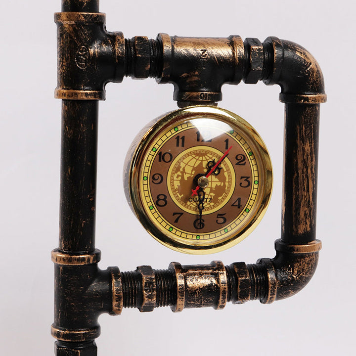 Vintage table lamp with clock – bronze, metal &amp; E27 socket