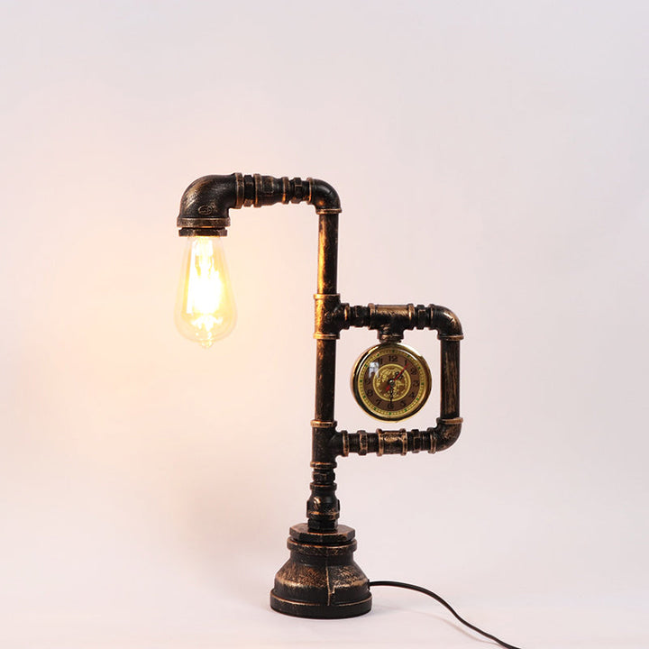 Vintage table lamp with clock – bronze, metal &amp; E27 socket