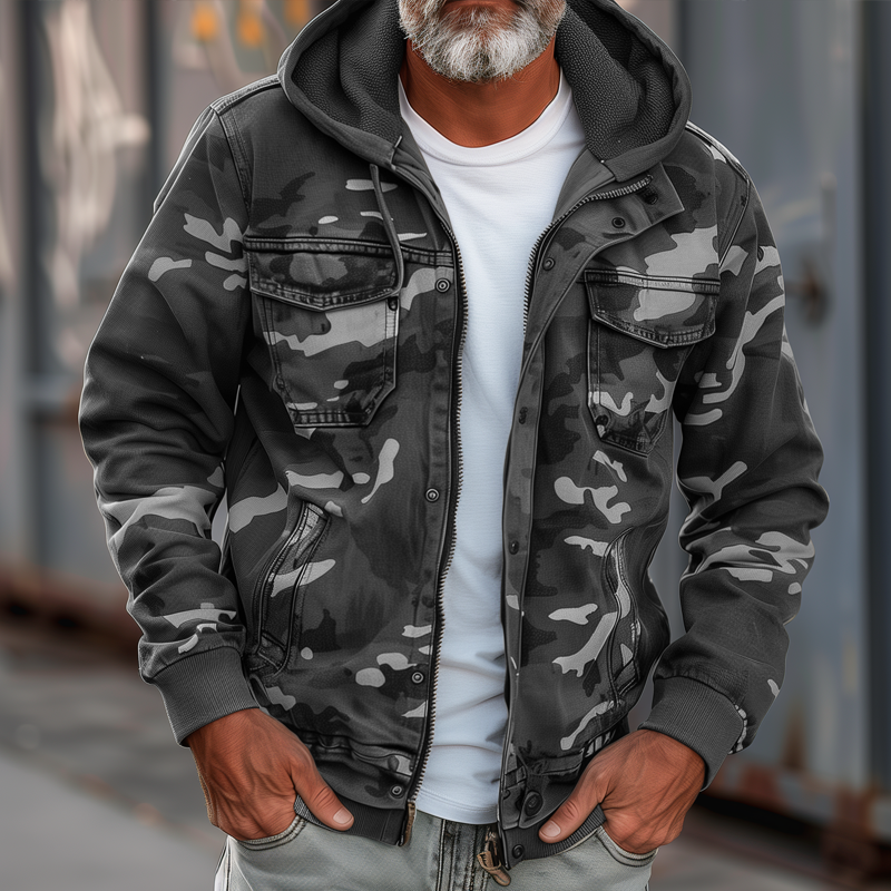 Herren Cargo Jacke Mit Kapuze Im Tarnmuster