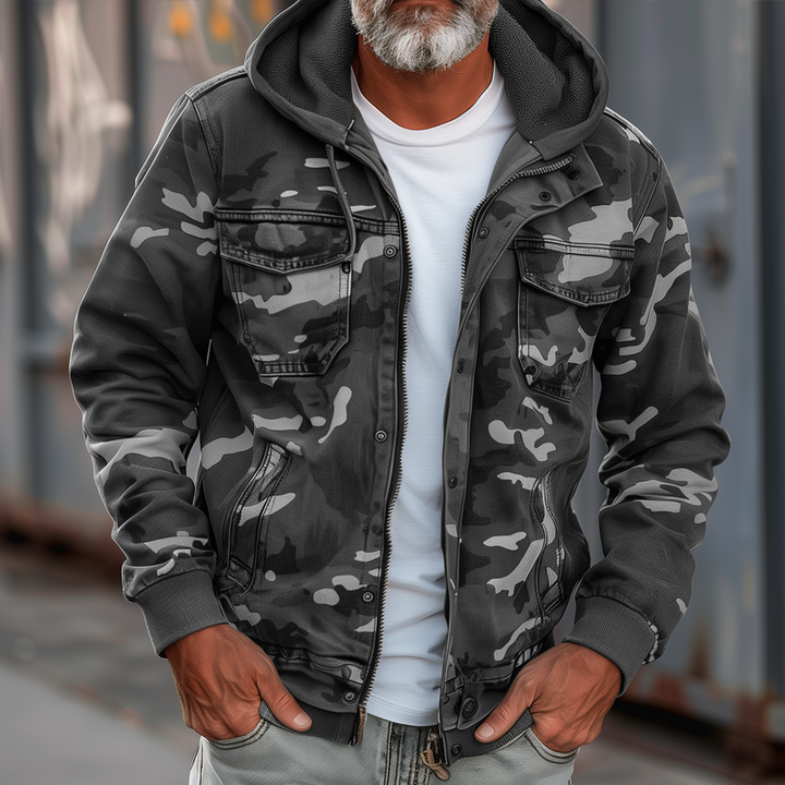 Herren Cargo Jacke Mit Kapuze Im Tarnmuster