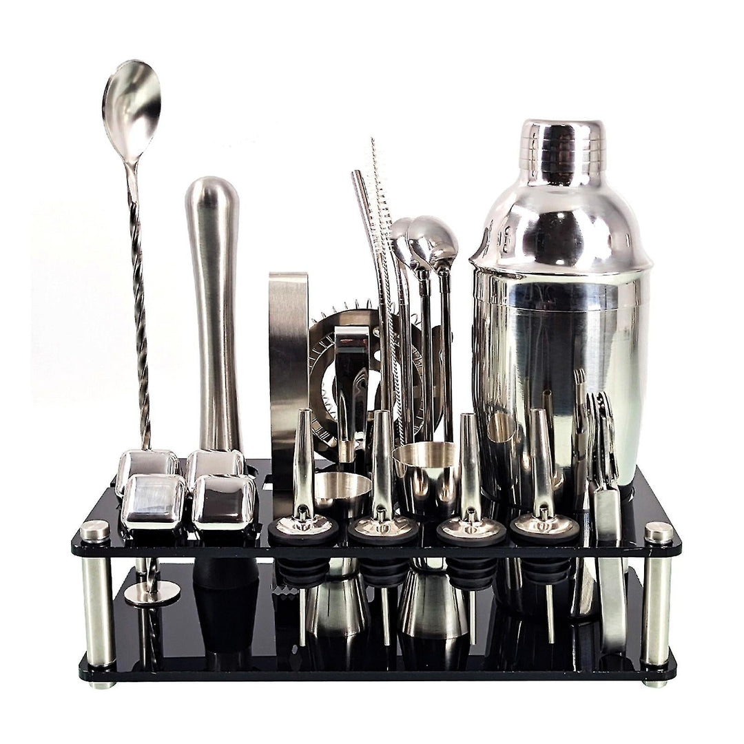 Versatile stainless steel cocktail set with stand