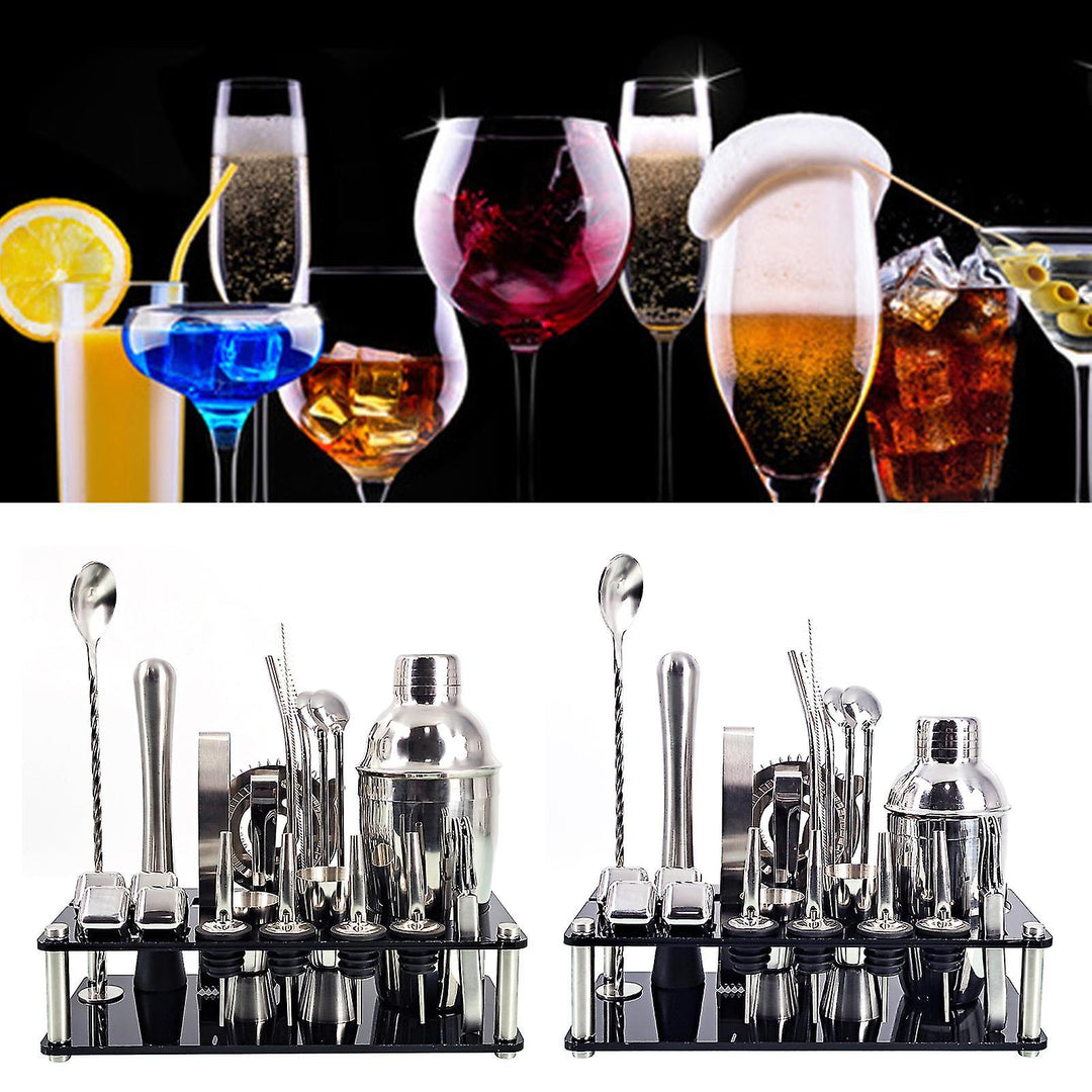 Versatile stainless steel cocktail set with stand