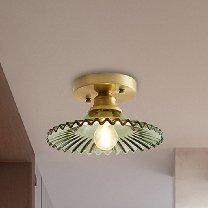 Semi-flush ceiling light with ribbed glass