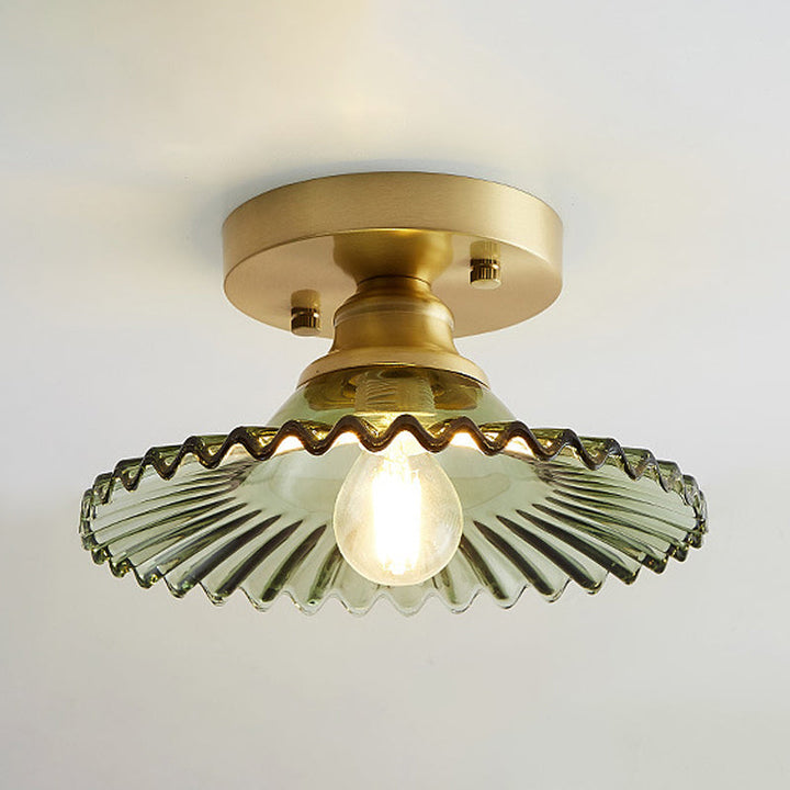 Semi-flush ceiling light with ribbed glass
