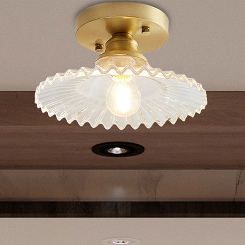 Semi-flush ceiling light with ribbed glass