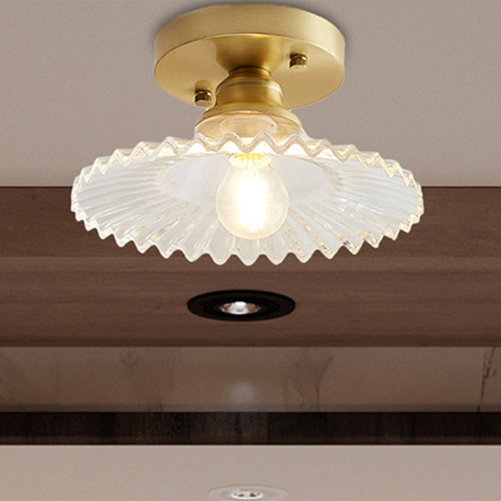 Semi-flush ceiling light with ribbed glass