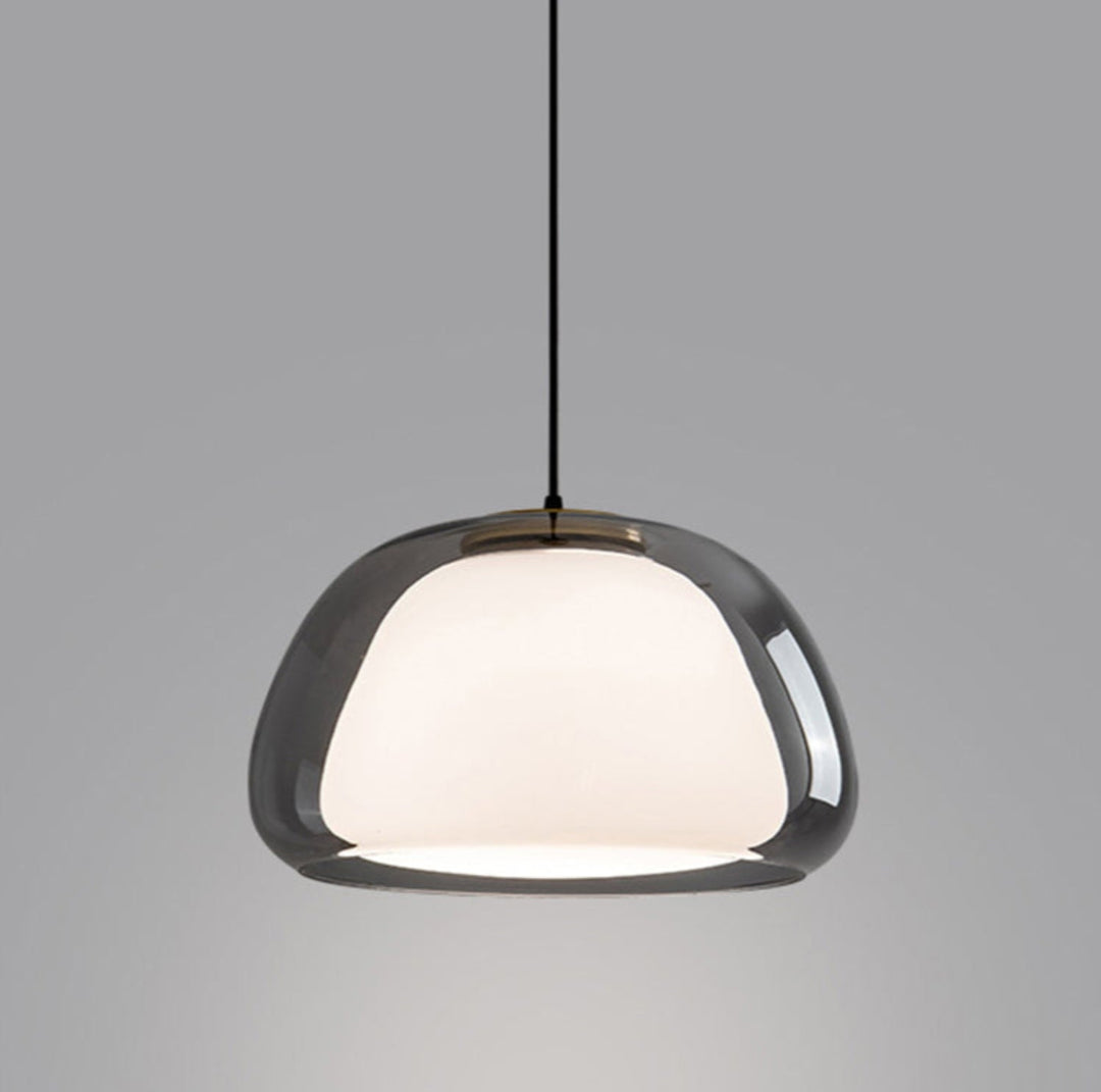 Glass pendant light with white shade and diffuser
