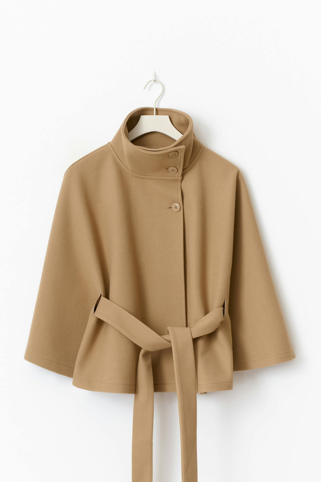 Women's Cape Coat with Belt and High Collar