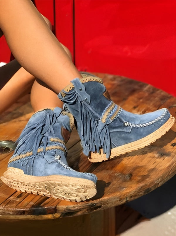 Women's Boho Ankle Boots with Fringe
