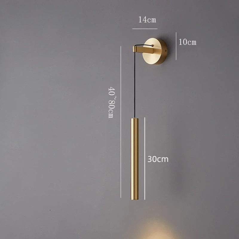 Height-adjustable copper wall light with warm LED light for bedrooms and hallways