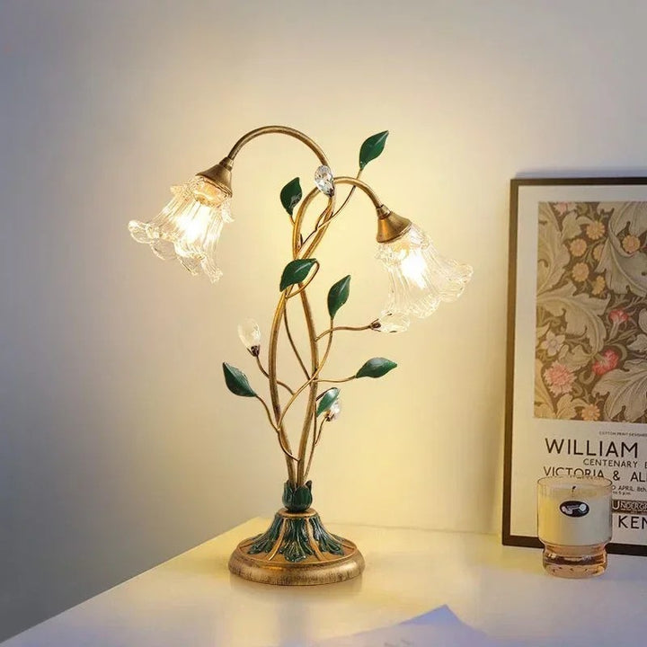 French vintage table lamp with floral design made of glass and crystal