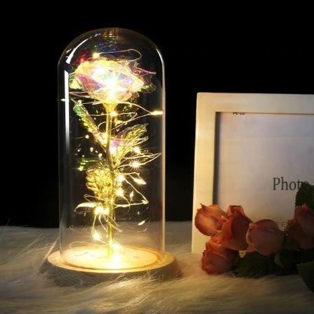 Glass bell with eternal rose and LED lights