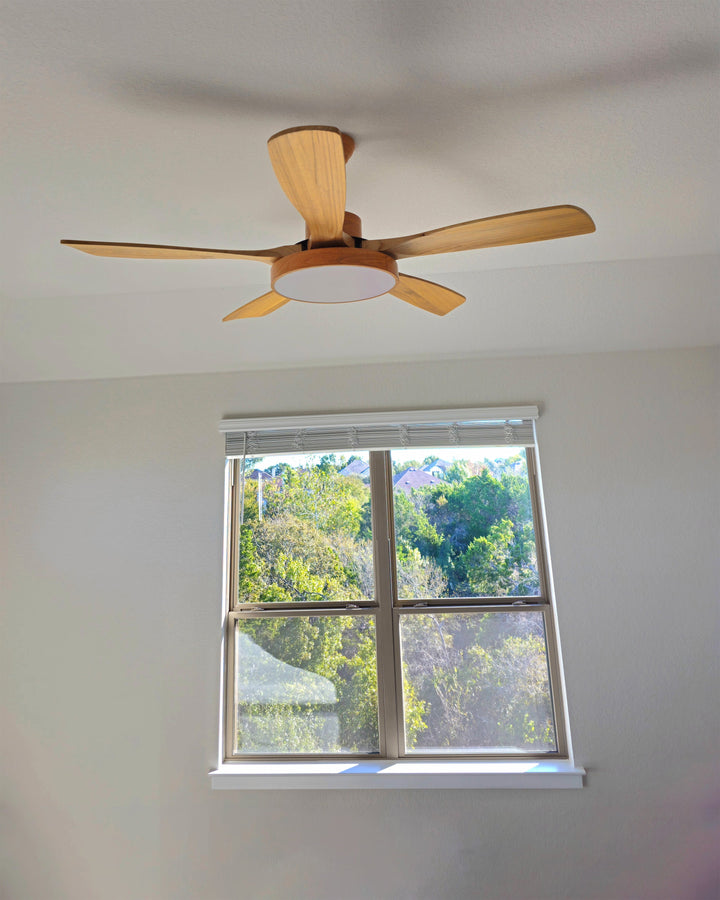 Scandinavian ceiling fan with LED light and reversing motor