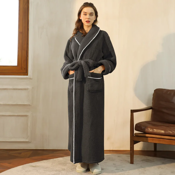 Unisex flannel bathrobe with belt 