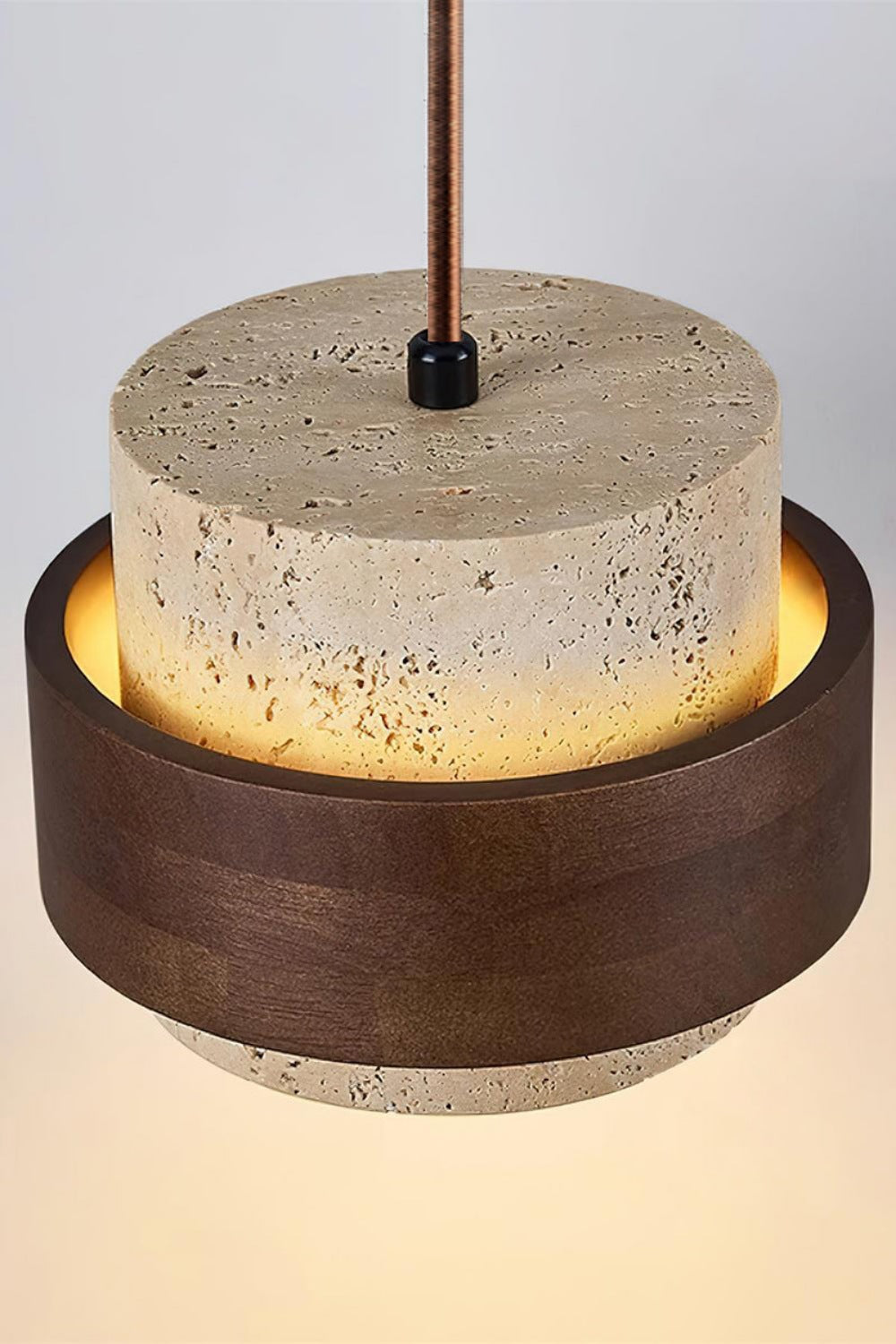 Cylindrical travertine pendant light – Modern design with natural stone structure