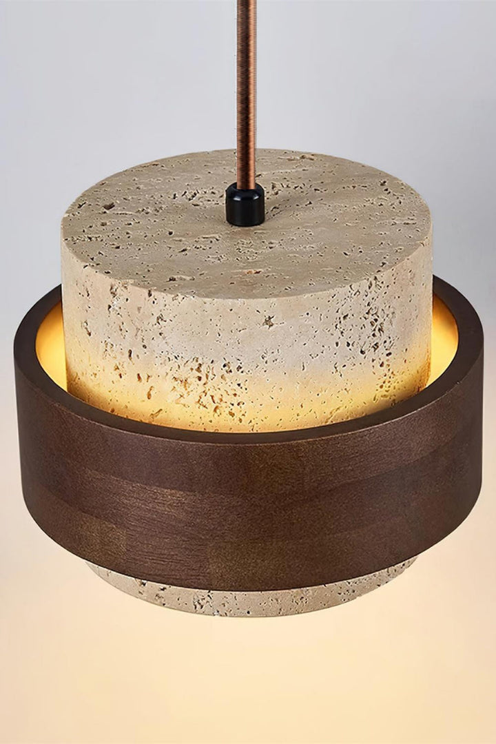 Cylindrical travertine pendant light – Modern design with natural stone structure