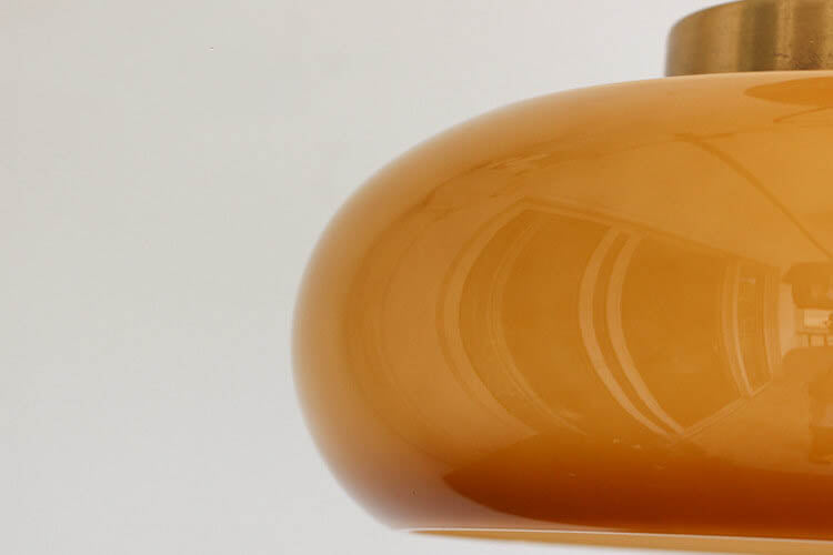 Vintage ceiling light, yellow glass &amp; brass – semi-flat &amp; modern