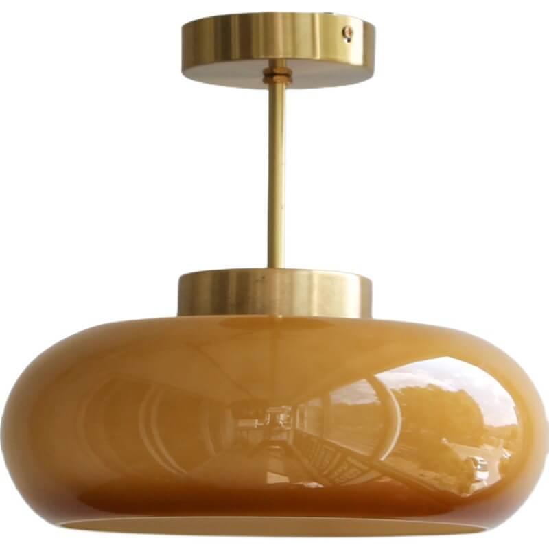 Vintage ceiling light, yellow glass &amp; brass – semi-flat &amp; modern