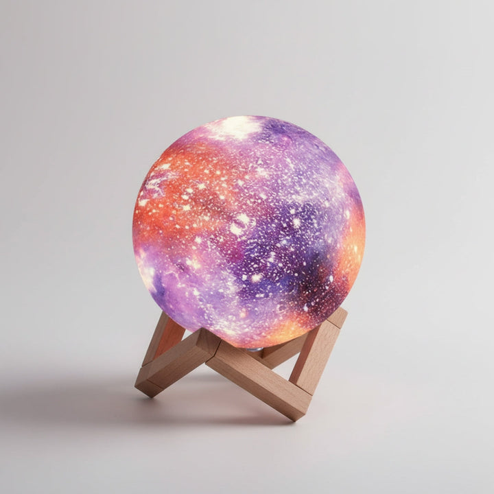 Night lamp with star design and wooden stand