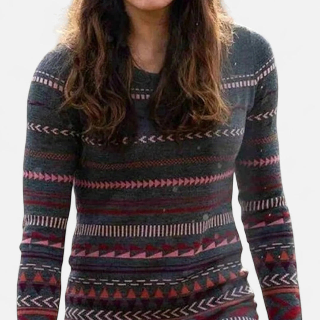 Women's Knit Sweater with Geometric Round Neck