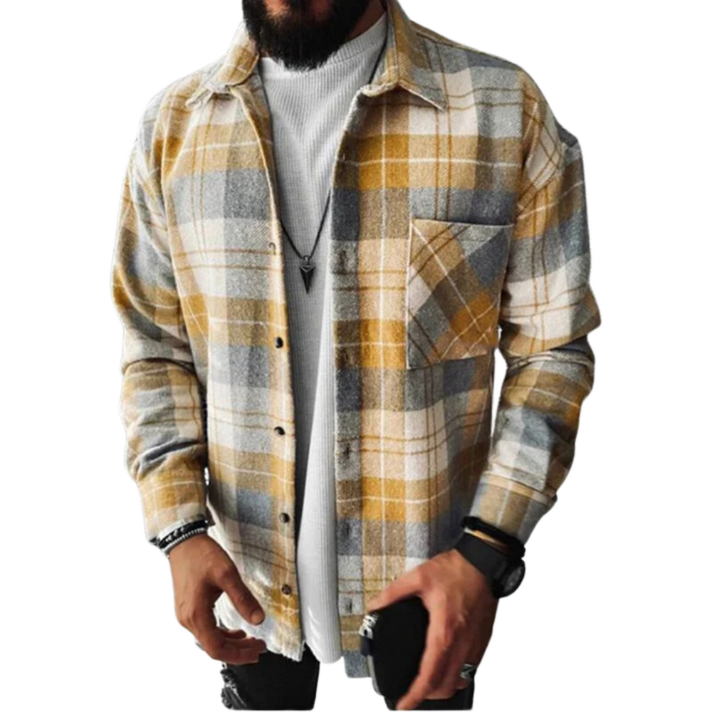 Men's Checked Overshirt with Button Placket 