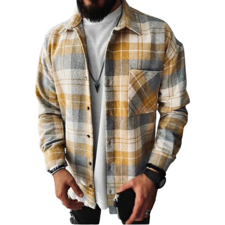 Men's Checked Overshirt with Button Placket 