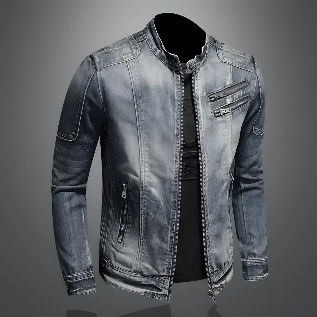 Herren Jeansjacke Mit Modernem Biker-Stil