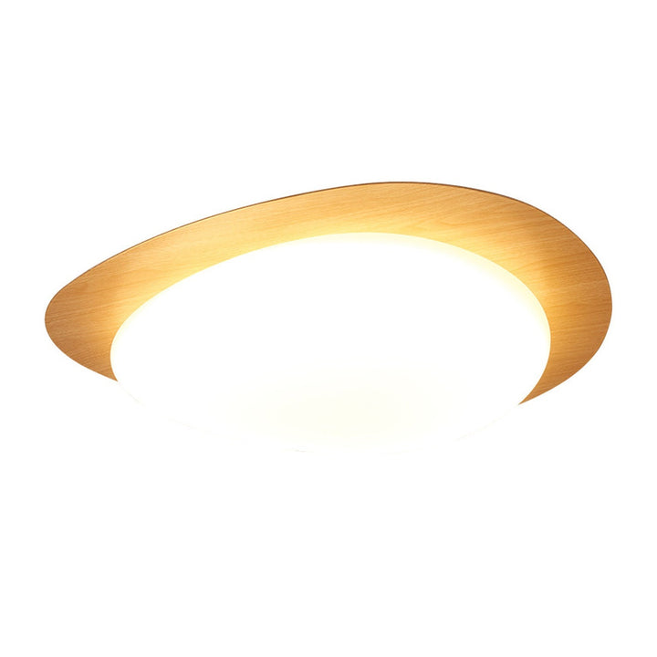 Oval LED ceiling light in wood look, Nordic style