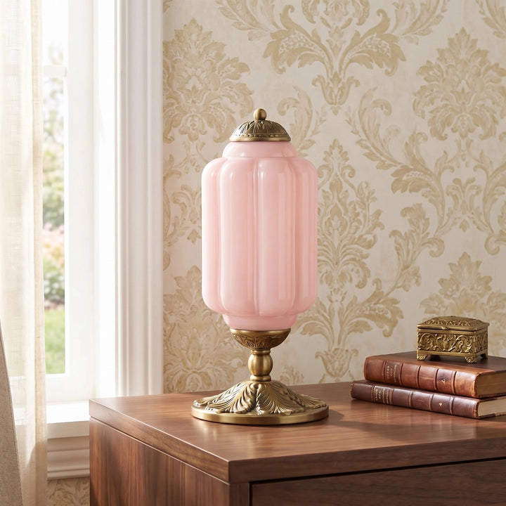 Table Lamp Glass Textured Cream Retro Design