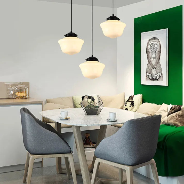 Pendant lamp made of white frosted glass in a geometric design