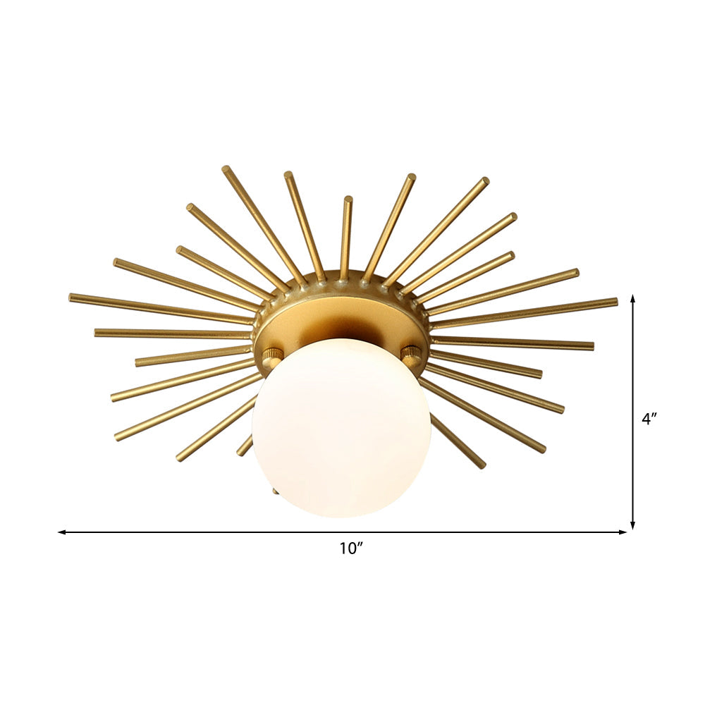 Ceiling light with frosted glass body in a gold-colored design