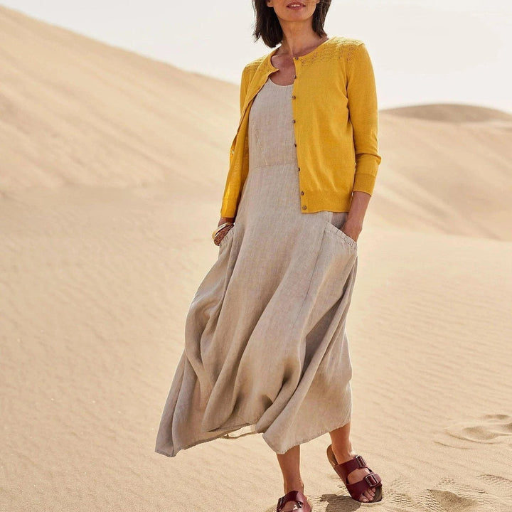 Women’s Sleeveless Cotton Linen Dress with Pockets
