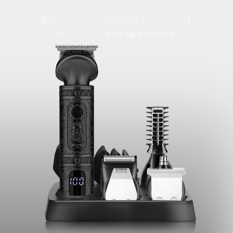 Electric beard trimmer for men – 6-in-1 shaver with storage station