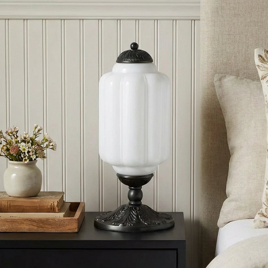 Table Lamp Glass Textured Cream Retro Design