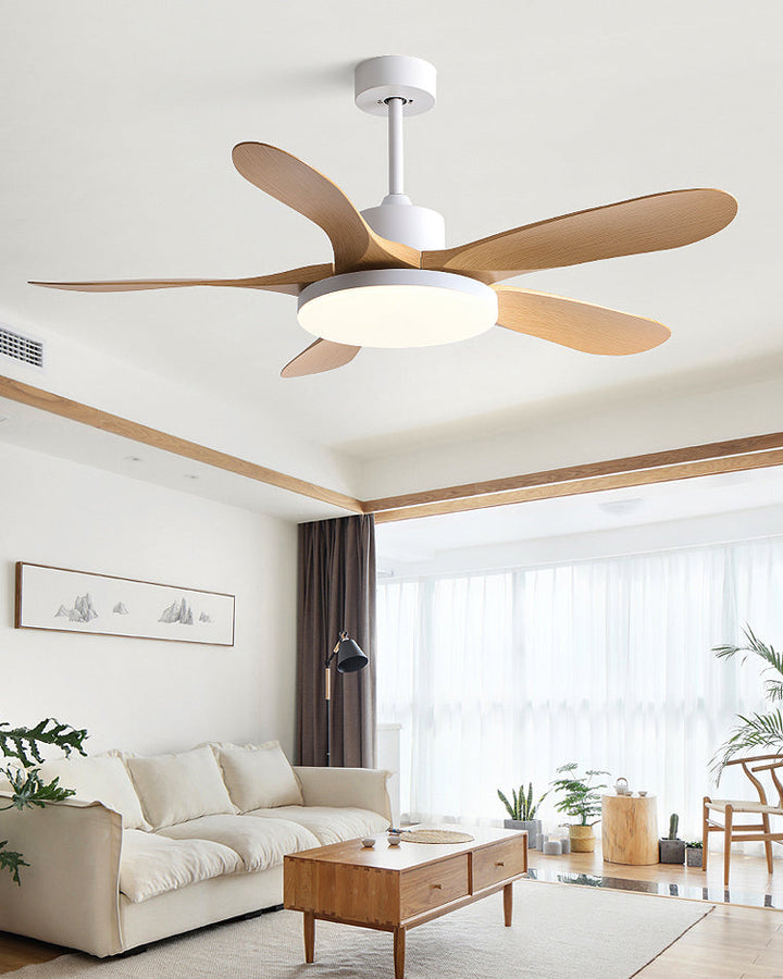 Scandinavian ceiling fan with LED light and reversing motor