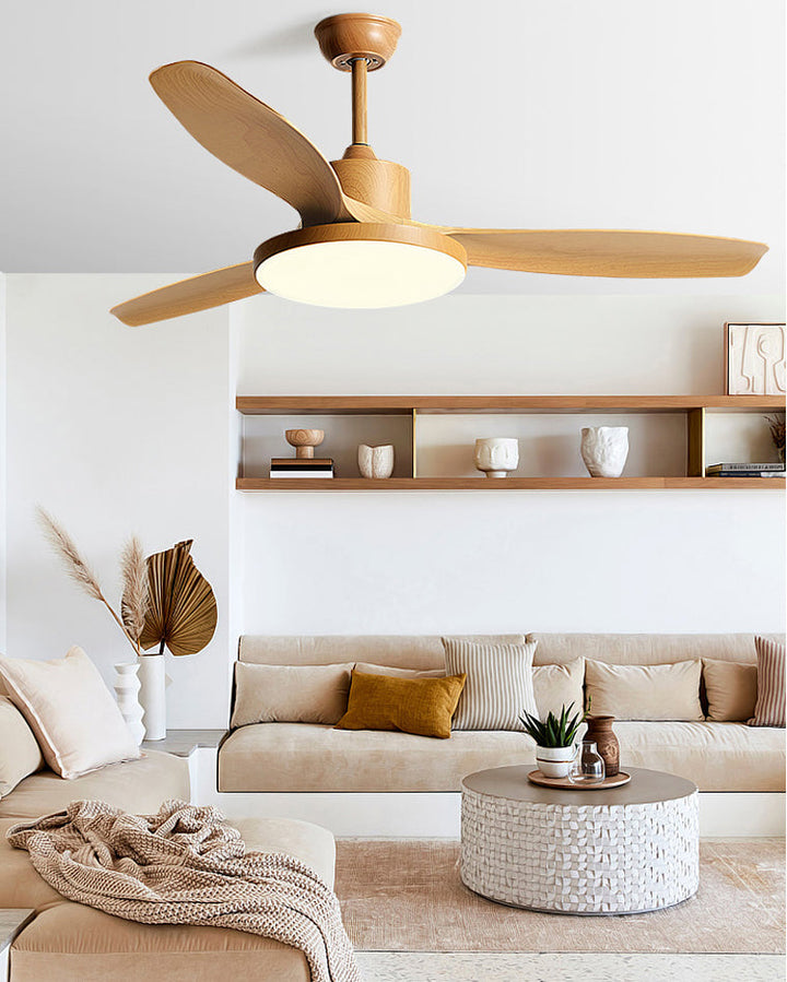 Scandinavian ceiling fan with LED light and reversing motor