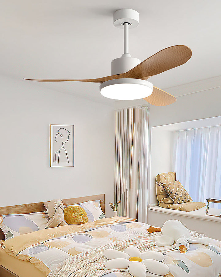 Scandinavian ceiling fan with LED light and reversing motor