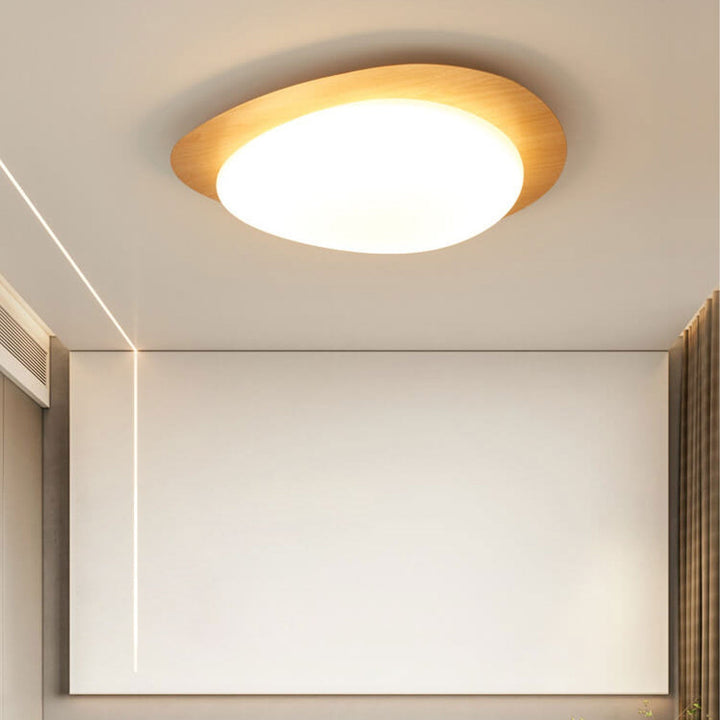 Oval LED ceiling light in wood look, Nordic style