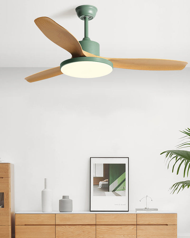 Scandinavian ceiling fan with LED light and reversing motor
