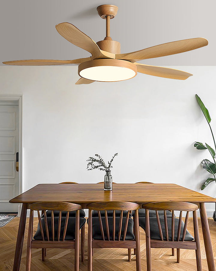 Scandinavian ceiling fan with LED light and reversing motor