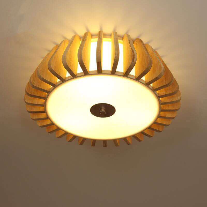 Round ceiling light in wood look, Nordic style 