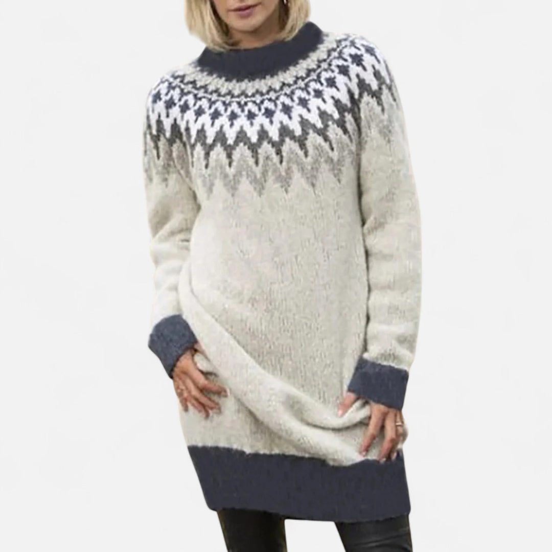 Women's Knit Sweater with Geometric Round Neck
