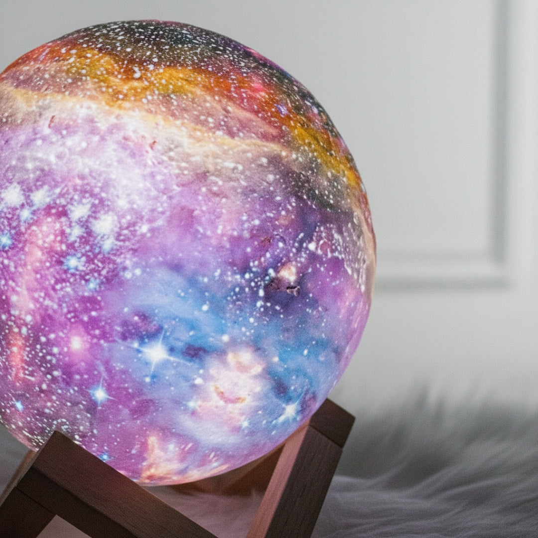 Night lamp with star design and wooden stand