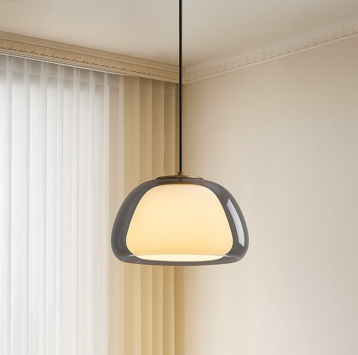 Glass pendant light with white shade and diffuser