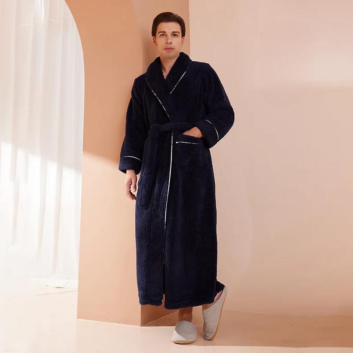 Unisex flannel bathrobe with belt 